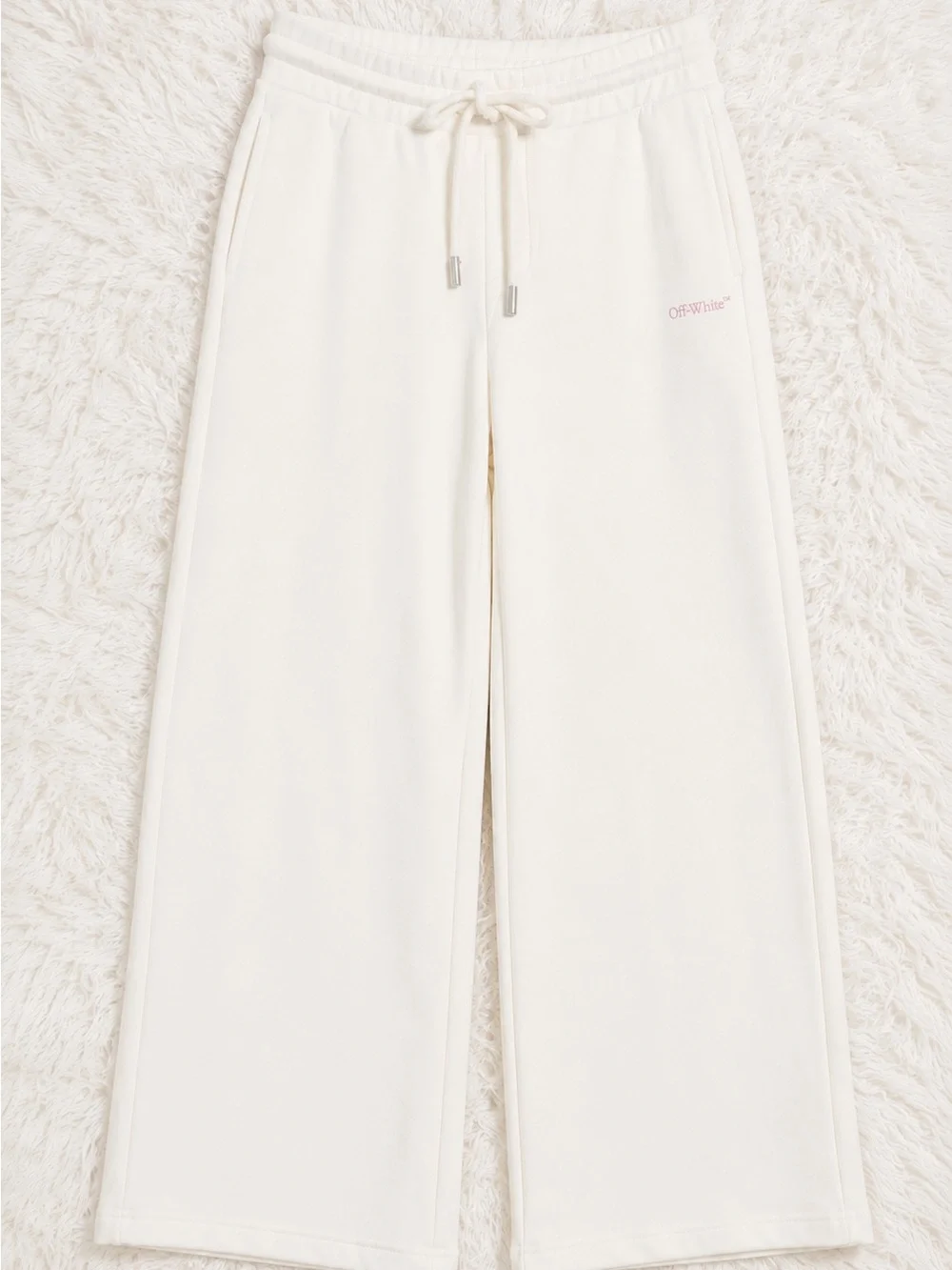 Off-white Wide-Leg Cream Sweatpants with Pink logo size Small